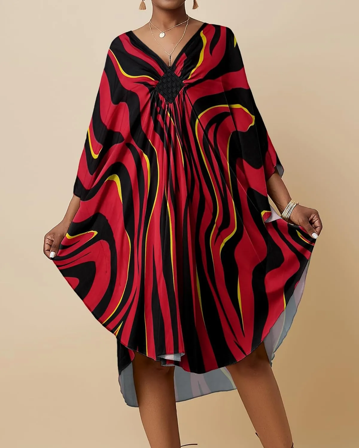 Bsubseach Short Kaftan Dresses for Women 2025 Plus Size Swimsuit Cover Up V Neck Caftan Beach Dress Loungewear