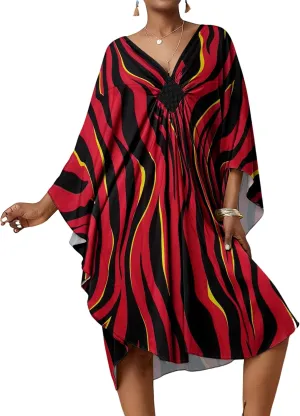 Bsubseach Short Kaftan Dresses for Women 2025 Plus Size Swimsuit Cover Up V Neck Caftan Beach Dress Loungewear