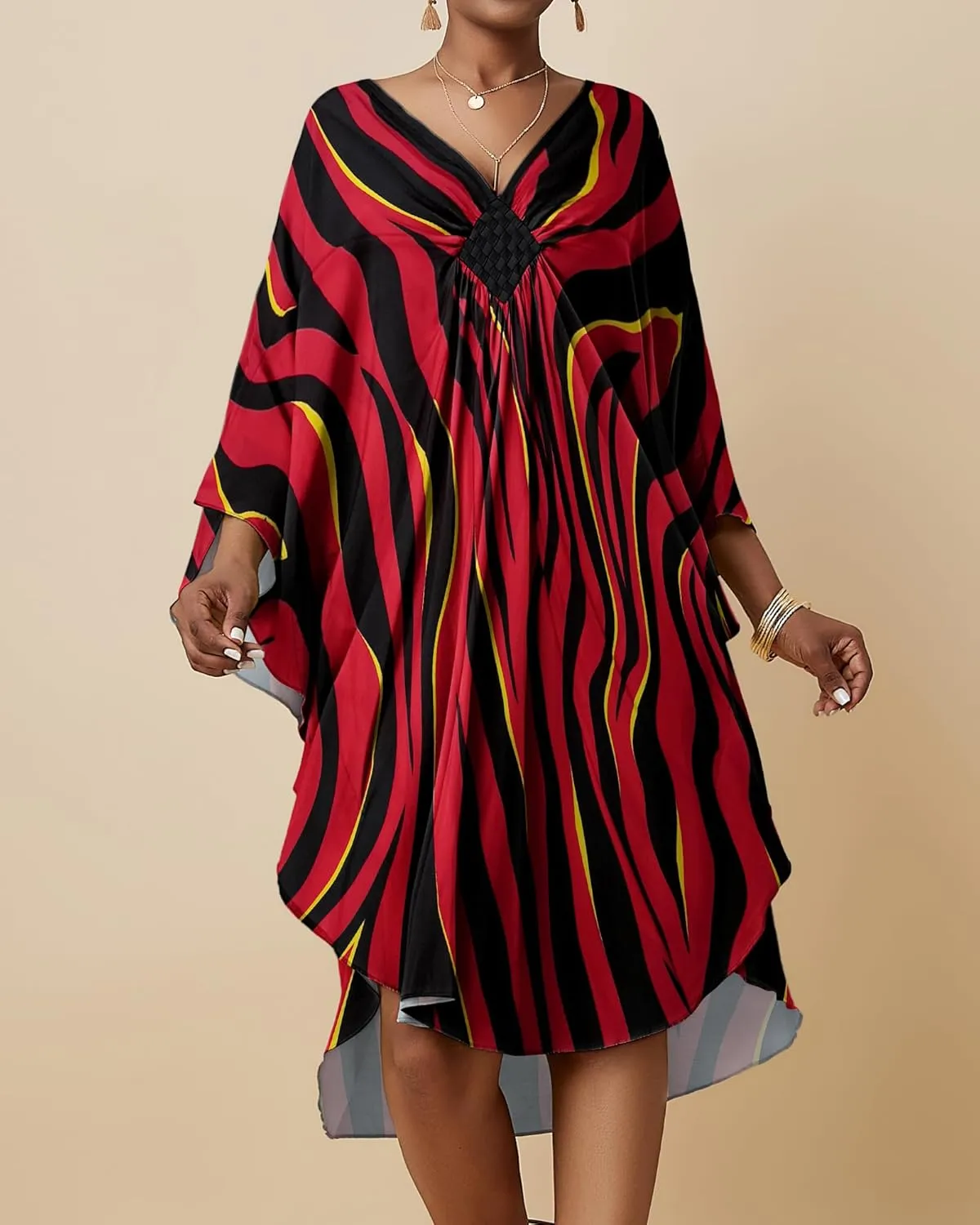 Bsubseach Short Kaftan Dresses for Women 2025 Plus Size Swimsuit Cover Up V Neck Caftan Beach Dress Loungewear