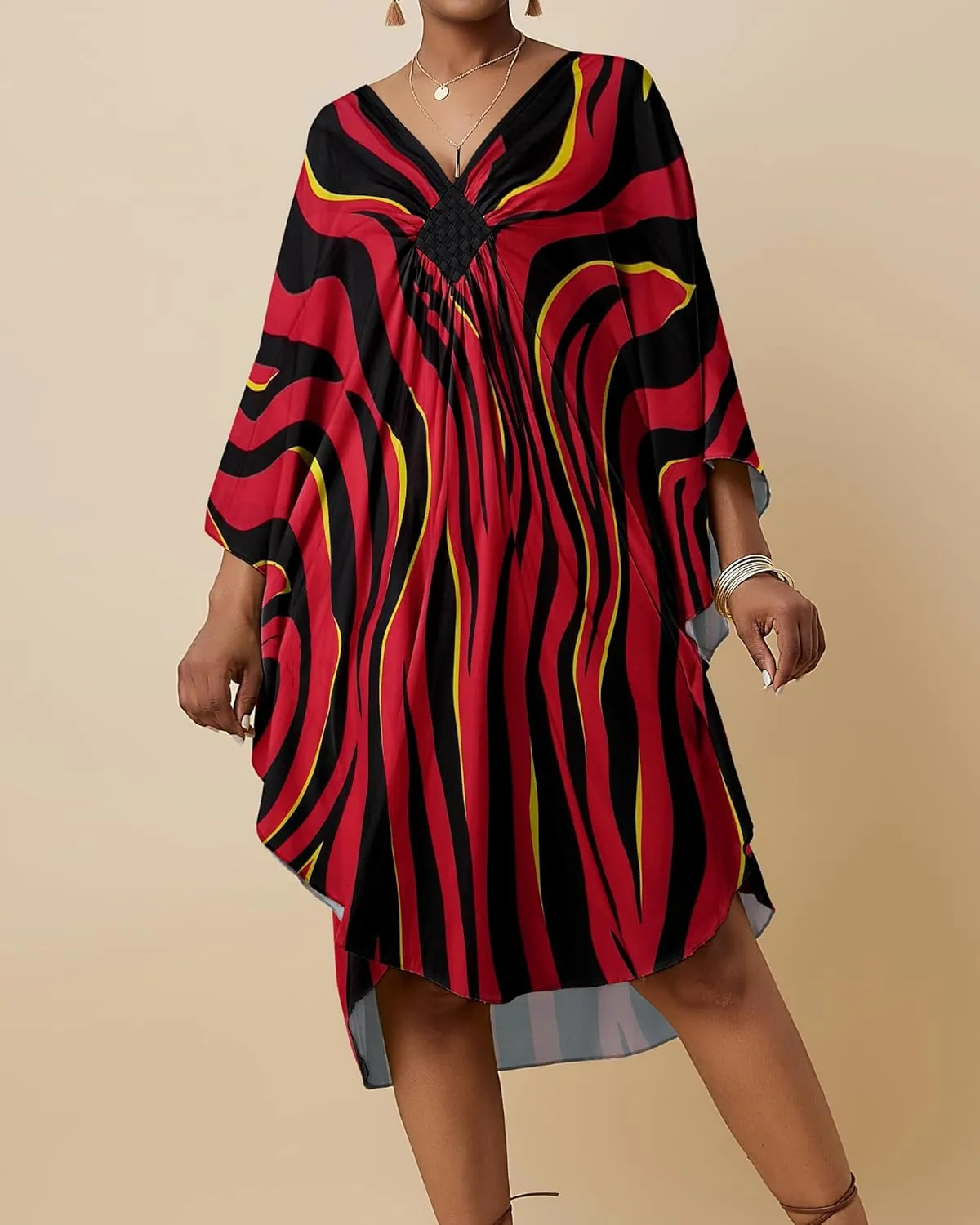 Bsubseach Short Kaftan Dresses for Women 2025 Plus Size Swimsuit Cover Up V Neck Caftan Beach Dress Loungewear