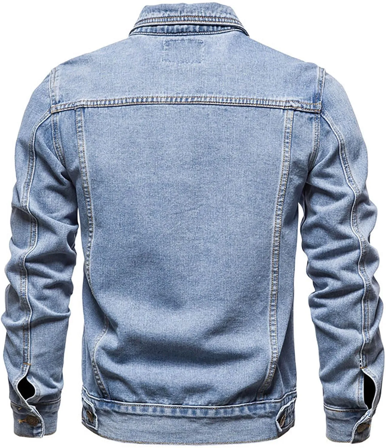 Button Down Jean Jacket for Men Classic Fit Lapel Collar Bomber Jacket Casual Long Sleeve Trucker Style Denim Jackets