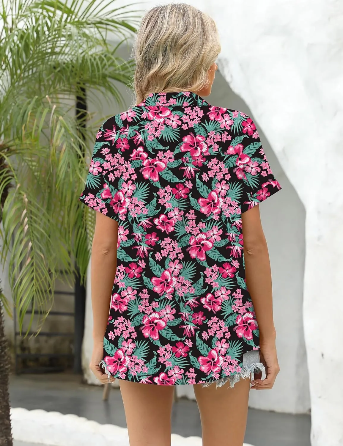 LOMON Women's Summer Hawaiian Shirts Floral Short Sleeve Button Down Shirts Hawaii Tropical Beach Tops Outfits