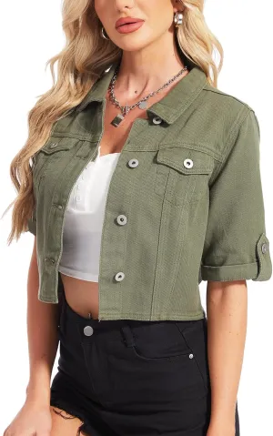 MISS MOLY Women's Cropped Denim Jackets Summer Short Sleeve Classic Casual Jean Jackets