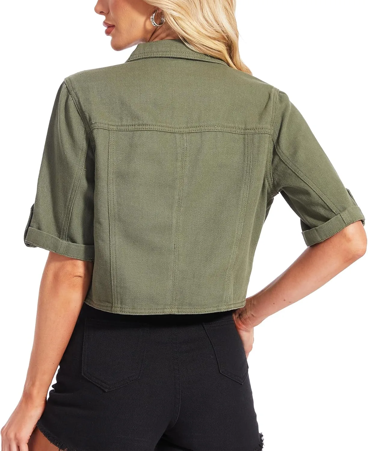 MISS MOLY Women's Cropped Denim Jackets Summer Short Sleeve Classic Casual Jean Jackets